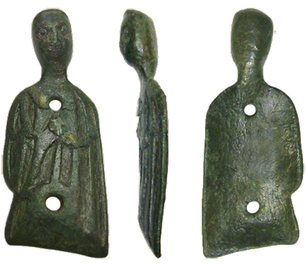 Beslagstuk van Reliekschrijn &oacute;f Processiekruis, in de vorm van een heilige, ca. 1175-1225