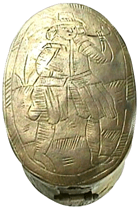 Messing tabaksdoosje met pijprokende man